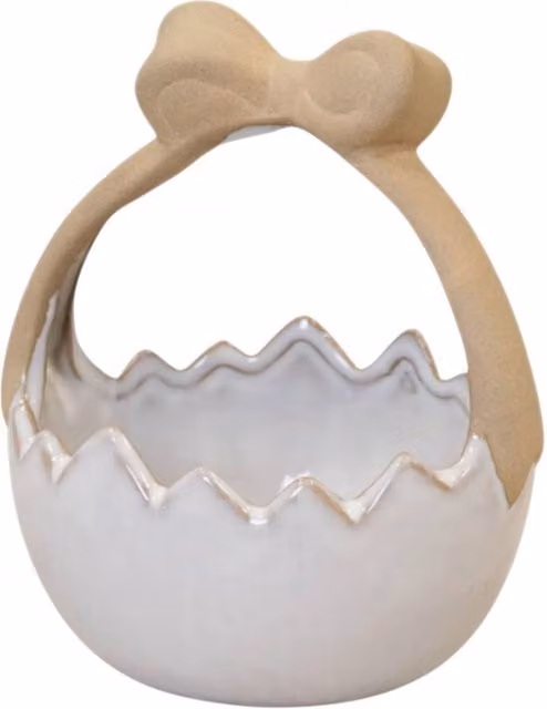 Four Candle White Ceramic Easter Egg Basket with Bow Handle 15cm