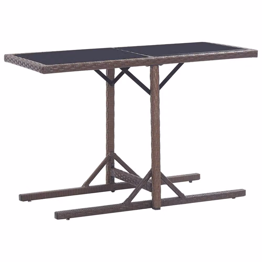 Berkfield Home Brown Poly Rattan and Glass Garden Table W/D/H: 110 x 53 x 72 cm – 2