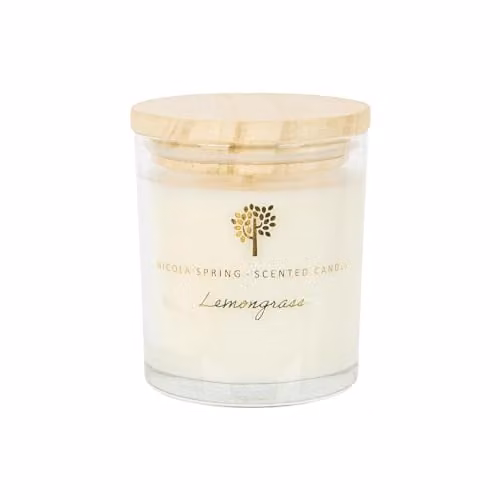 Nicola Spring Lemongrass Scented Soy Wax Candle, 130g, Transparent Glass Jar