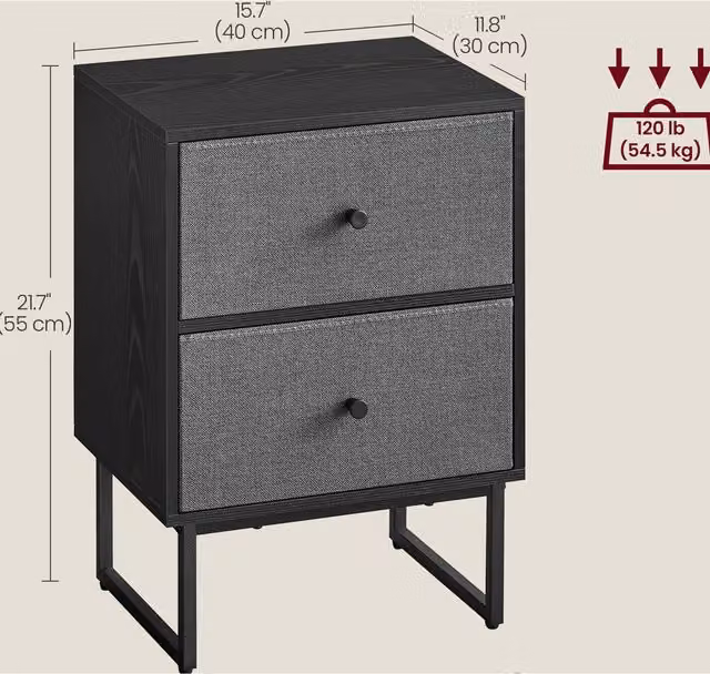 VASAGLE Set of 2 Modern Black Bedside Tables with Storage
