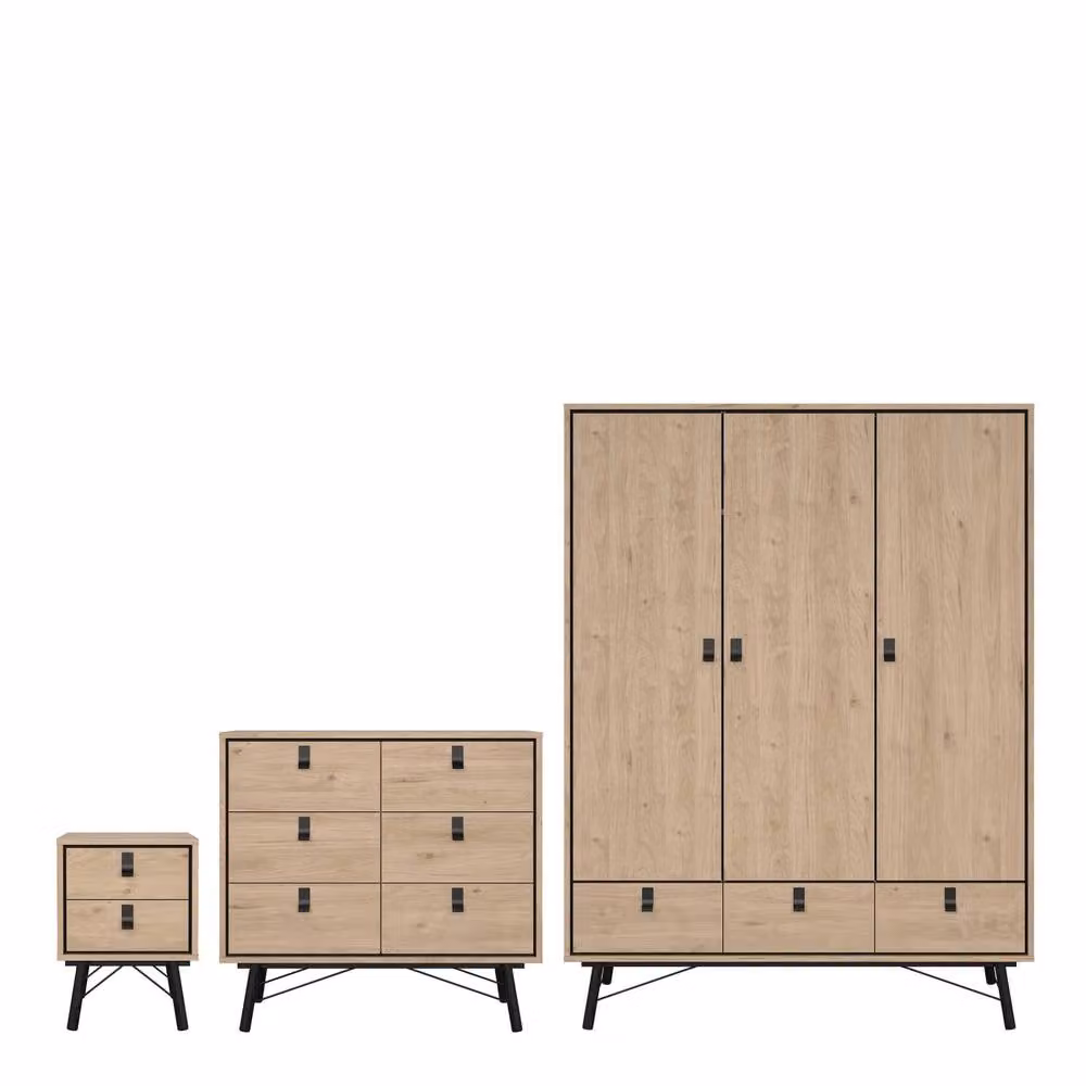 Wyld Haus Juno Oak Bedroom Set with 3 Door Wardrobe and 3 Drawers in Brown and Beige – 2