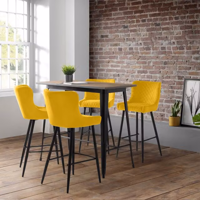 Julian Bowen Luxe Mustard Velvet Upholstered Bar Stool with Metal Frame – 2