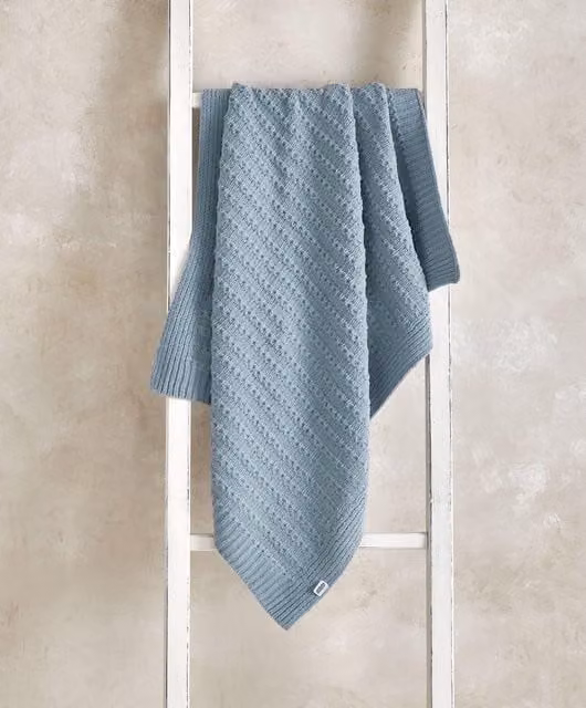 Mamas & Papas Blue Striped Chenille Woven Baby Blanket