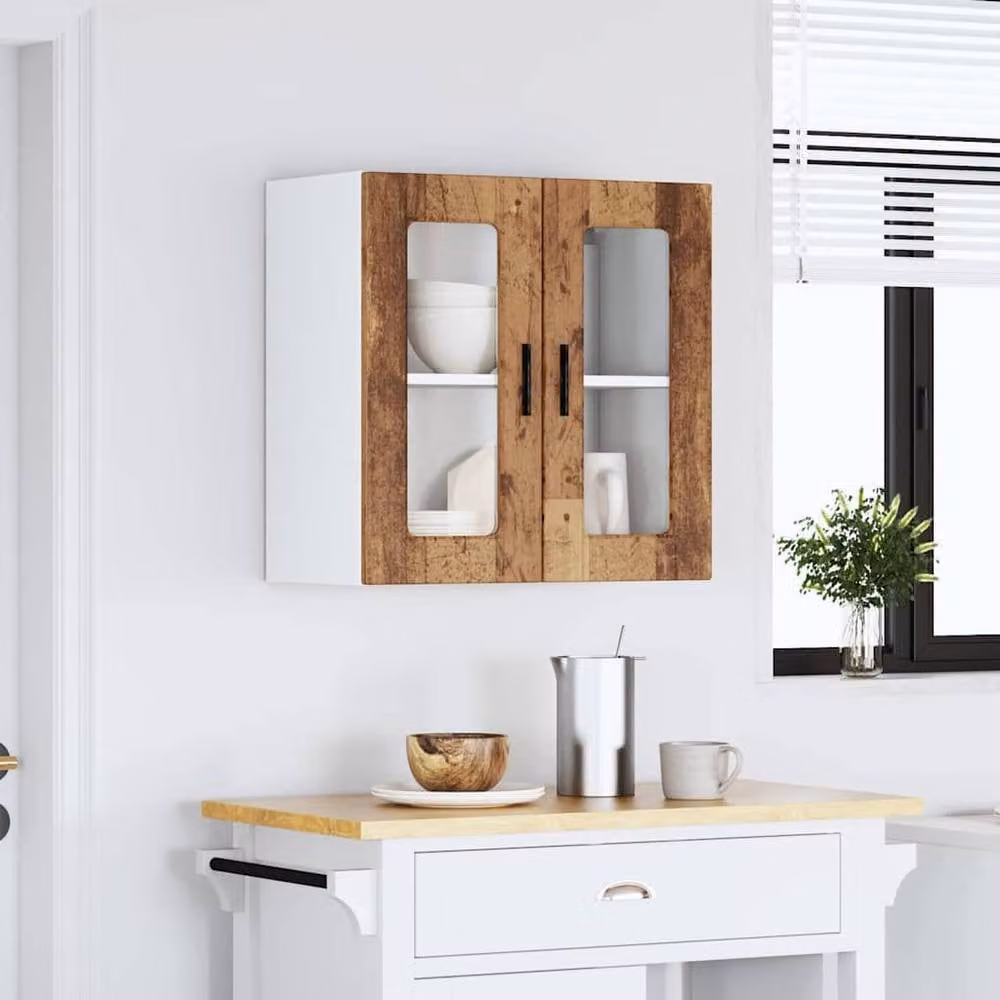 Berkfield Home Kitchen Wall Mounted Cabinet with Glass Doors in Porto Old Wood Brown – 3