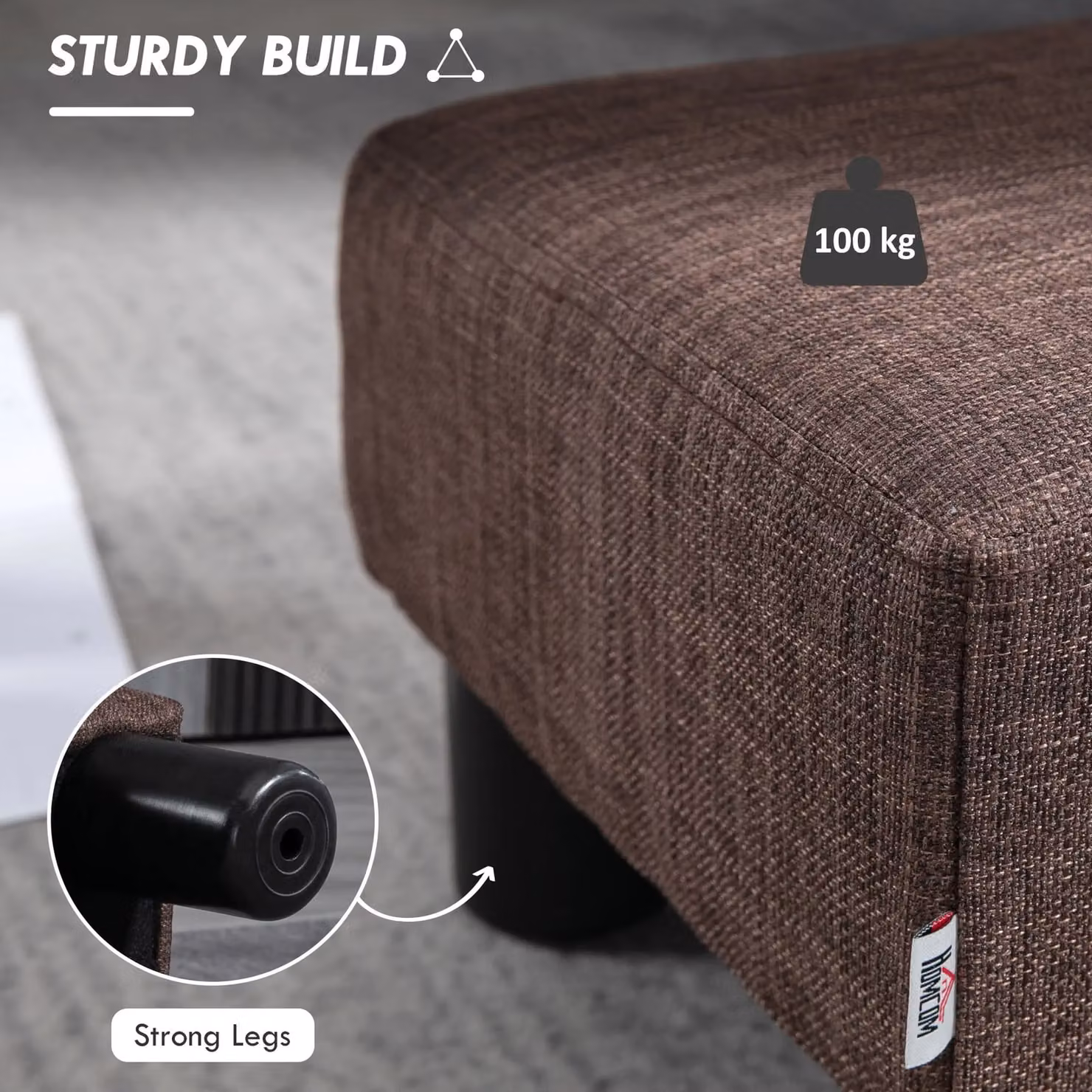 HOMCOM Brown Fabric Cube Footstool Ottoman with Plastic Legs, W/D/H: 40 x 40 x 30 cm – 5