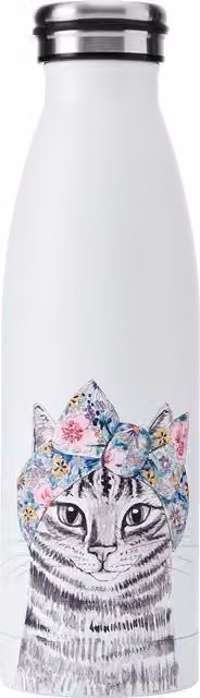 Mikasa Tipperleyhill Cat Vacuum Insulated Stainless Steel Water Bottle, 500ml, Multicolour
