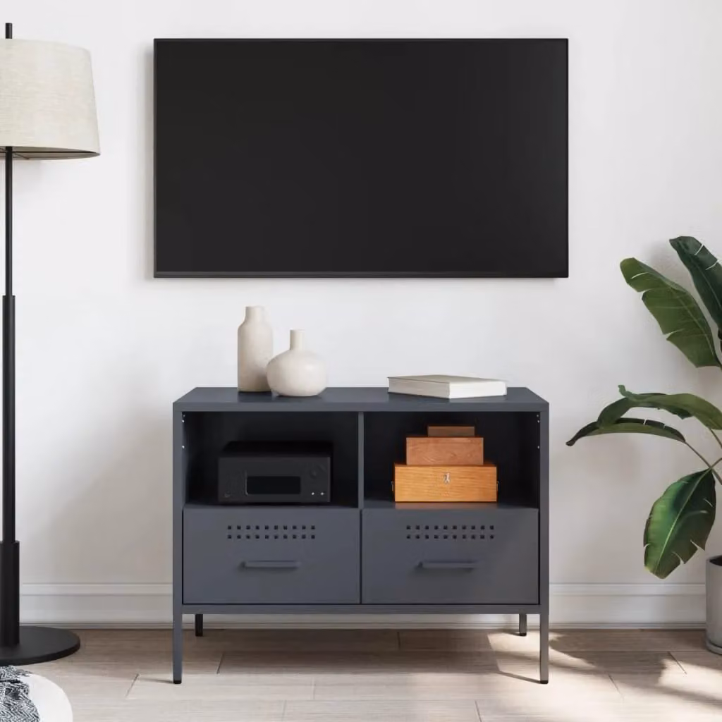 Berkfield Home Industrial TV Cabinet in Anthracite and Black Steel, W/D/H: 68 x 39 x 50.5 cm – 3