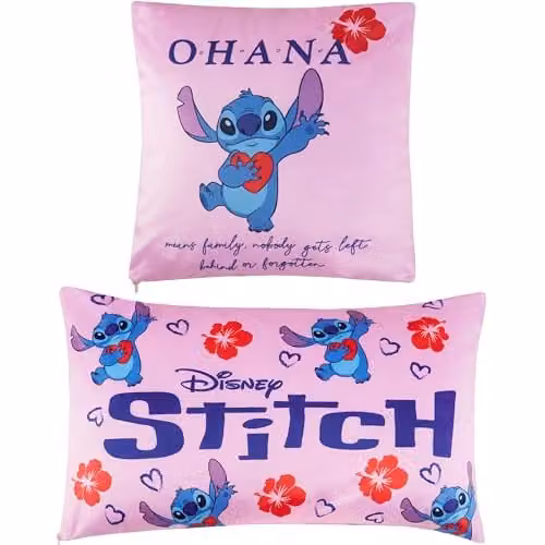 Disney Stitch Pink Cushion Covers, Set of 2, W: 50 cm x D: 30 cm and W: 35 cm x D: 35 cm