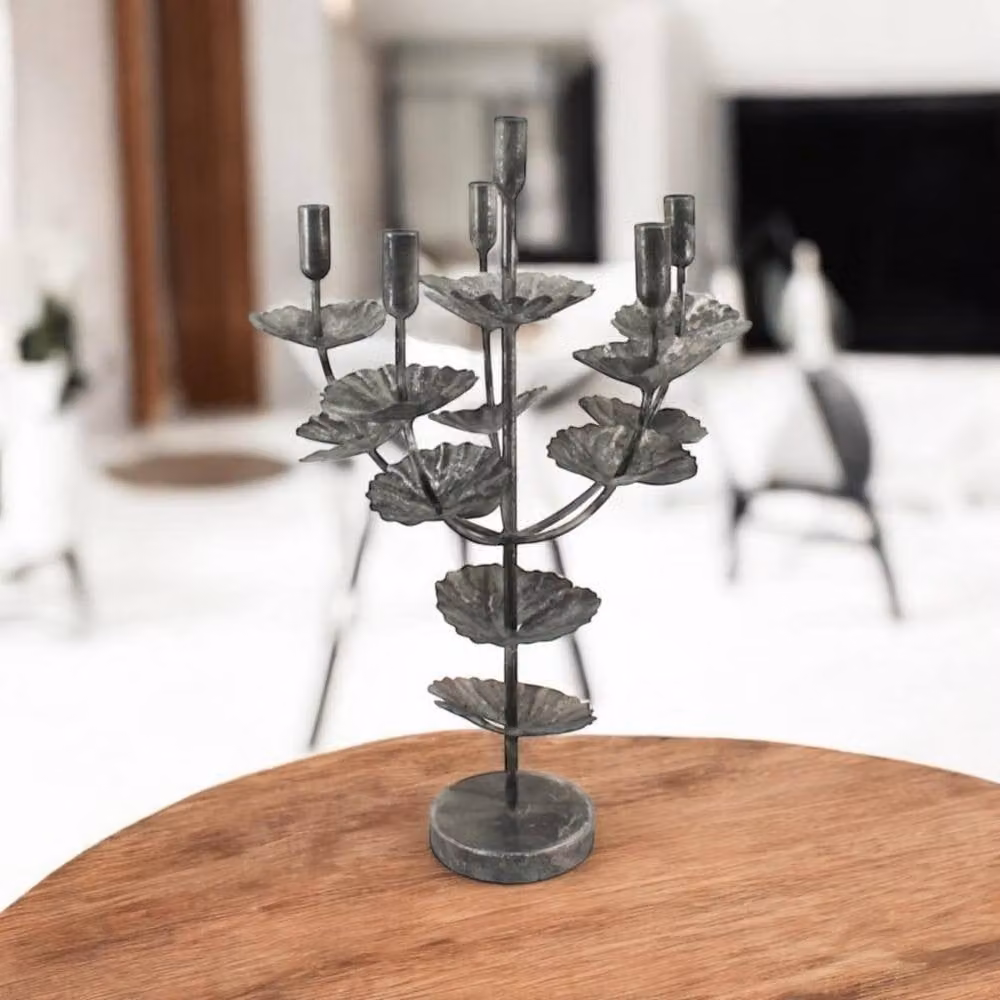 Minster Silver Metal Floral Taper Candle Holder, W: 36 cm, D: 34 cm, H: 57 cm – 4
