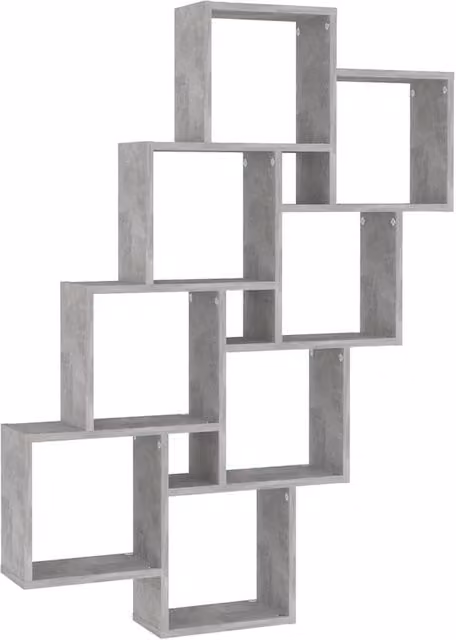 Berkfield Home Wall Mounted Cube Shelf in Concrete Grey, W/D/H: 90 x 15 x 119 cm