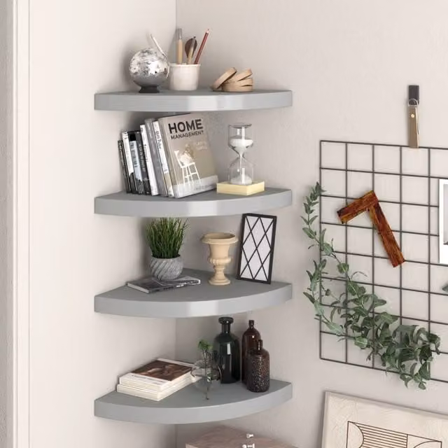 Berkfield Home Floating Corner Shelves, 4 Piece Set, Grey, W/D/H: 35 x 35 x 3.8 cm – 1