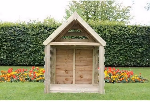 Churnet Valley Garden Furniture Ltd Buttercup Deluxe Wood Firewood Log Store and Kindling Shelter in Brown, W/D/H: 120 x 60 x 180 cm – 1