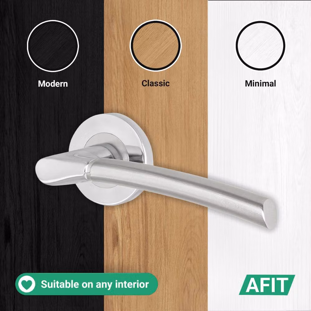 AFIT Chrome Door Handle, Satin Nickel Feature Lever in Silver – 6