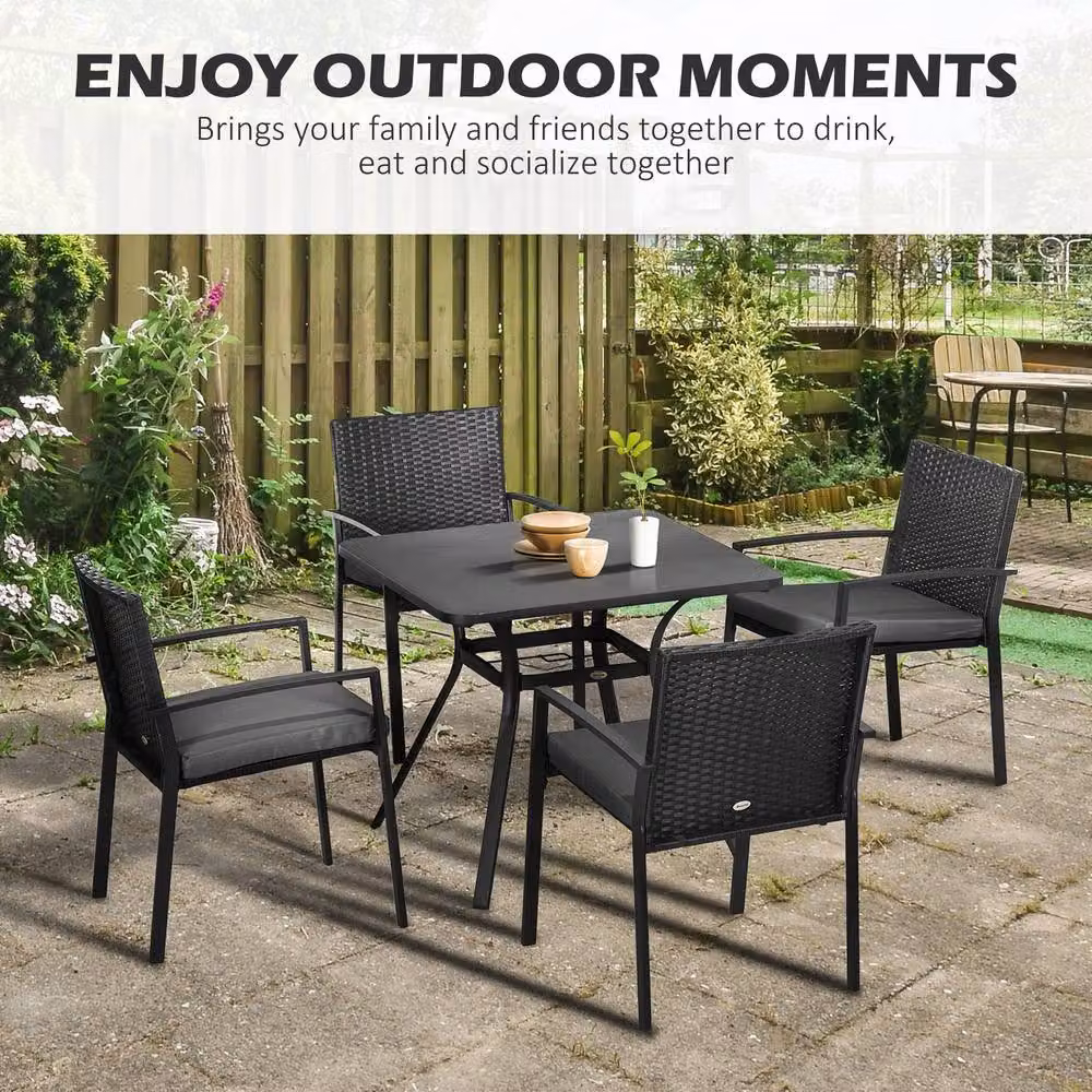 STILVORA Modern Square Garden Dining Set for 4 with Matt Black Powder Coated Steel Chairs and Table – 2