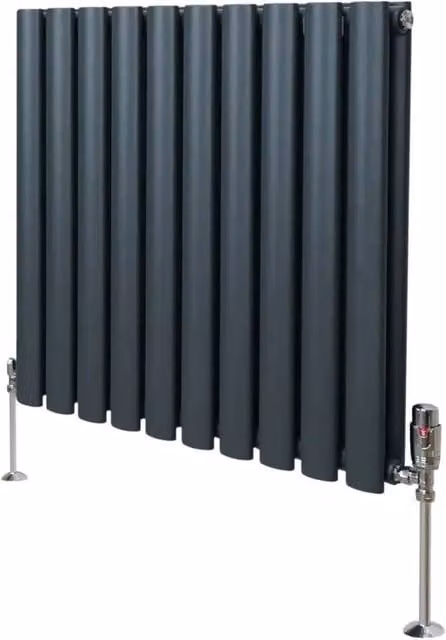 Monstershop Oval Column Radiator and Valves with Thermostat Head, Anthracite Grey, W/D/H: 60 x 60 x 60 cm