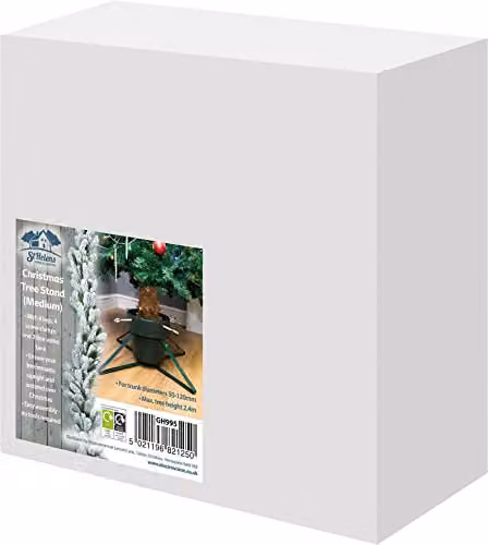St Helens Home & Garden Christmas Tree Stand with 4 Legs, 4 Screw Clamps and Water Tank for Real Trees up to 2.4m Tall – 5