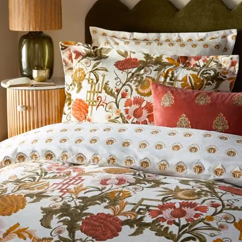 Paoletti Ishana Reversible Floral Cotton Rich Duvet Cover and Pillowcase Set, Brown and Multicolour, W/D/H: 200 x 200 cm – 2