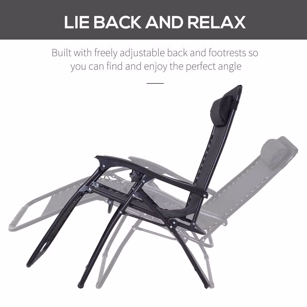 ERGOVEXA Zero Gravity Outdoor Armchair with Powder Coated Steel Frame and Textilene Fabric, Black – 5