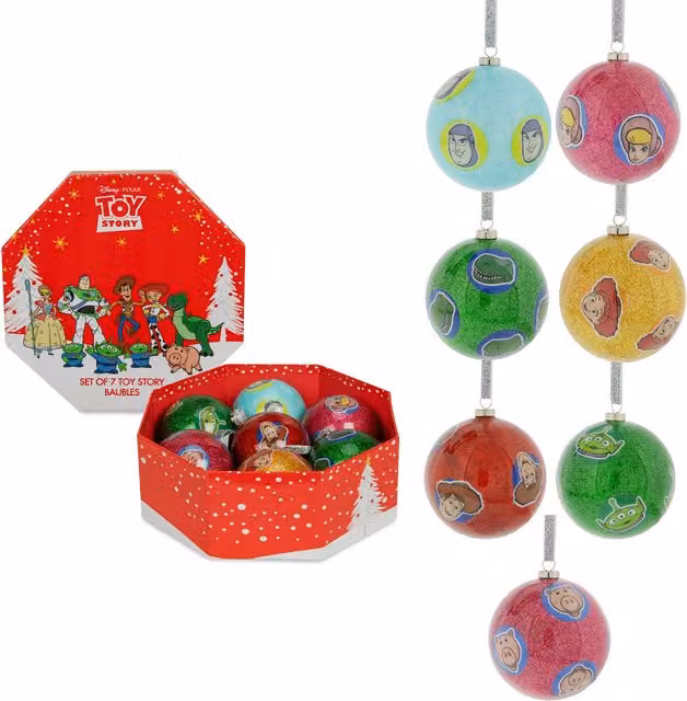 Disney Toy Story Set of 7 Multicolour Silver Round Plastic Hanging Christmas Baubles – 1