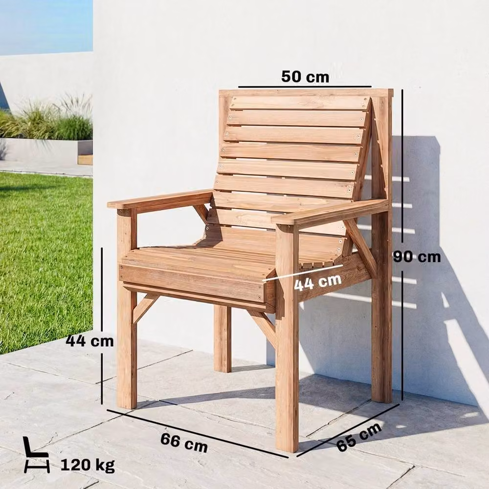 VOGREX Rustic Brown Lacquered Wood Garden and Dining Chair with Curved Seat – 2