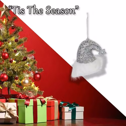 VFM e-Store Silver Glitter Santa Hat Hanging Decoration for Christmas Parties, W/H: 11 x 10 cm – 5
