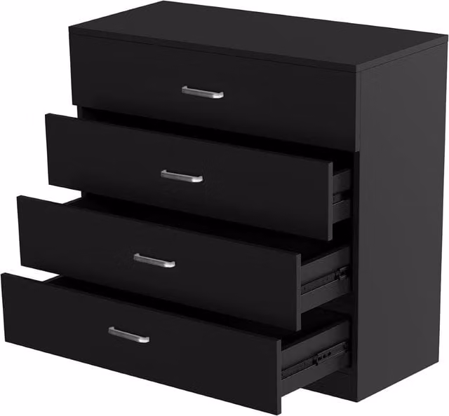Alivio 4 Drawer Bedside Storage Cabinet in Black