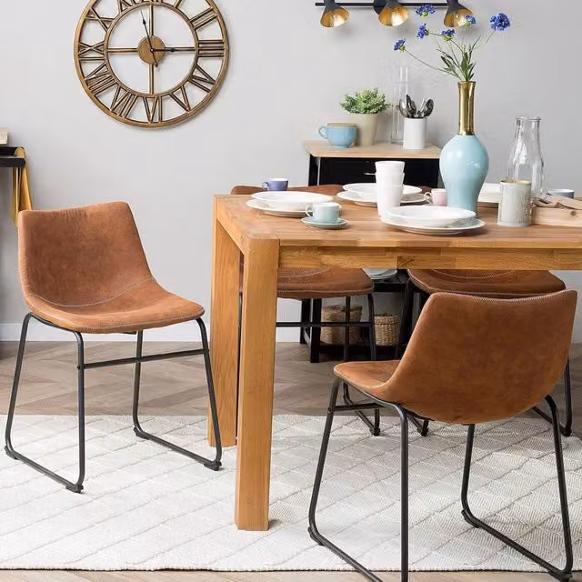 Wyld and Coco Set of 2 Mid-Century Dining Chairs in Brown Fabric with Black Metal Cantilever Legs – 1