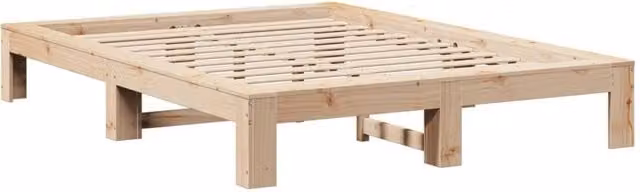 Berkfield Home Solid Wood Pine Bed Frame in Beige, W/D/H: 190 x 140 x 31.5 cm