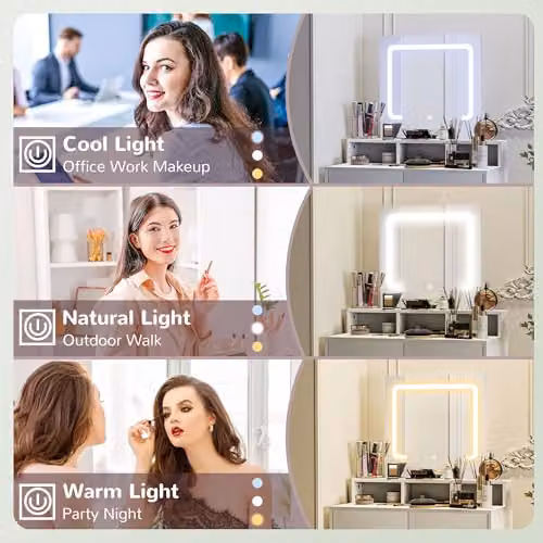 HOMCOM Modern LED Dressing Table with Mirror and 2 Drawers for Bedroom, Black or White, W/D/H: 135 x 38 x 75 cm
