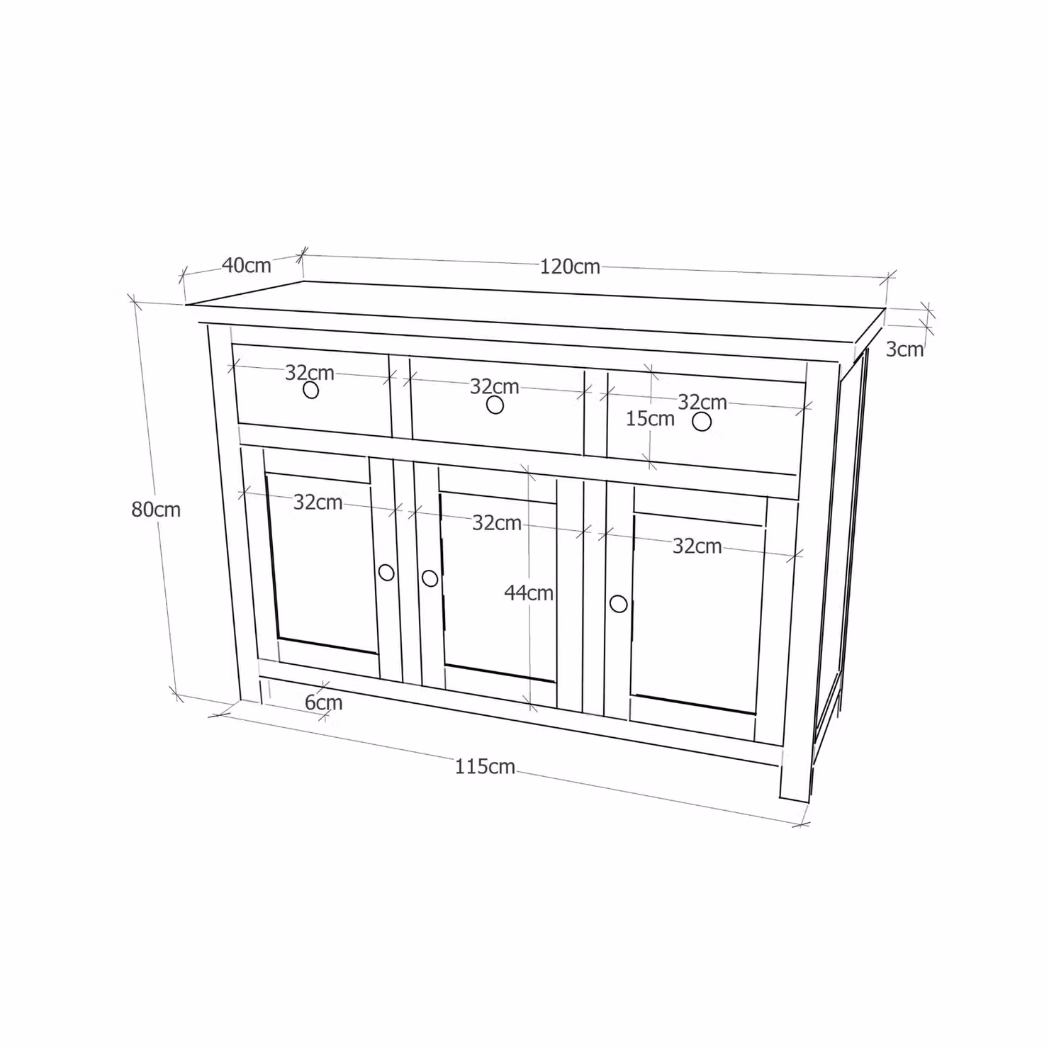 Cabinet Bits Padua Lacquered 3 Door 3 Drawer Sideboard with Brass Cup Handles in Brown – 2