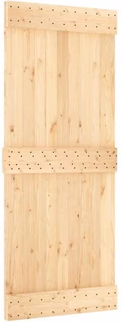 Berkfield Home Natural Solid Wood Pine Sliding Door with Hardware Set W: 85 cm, H: 210 cm
