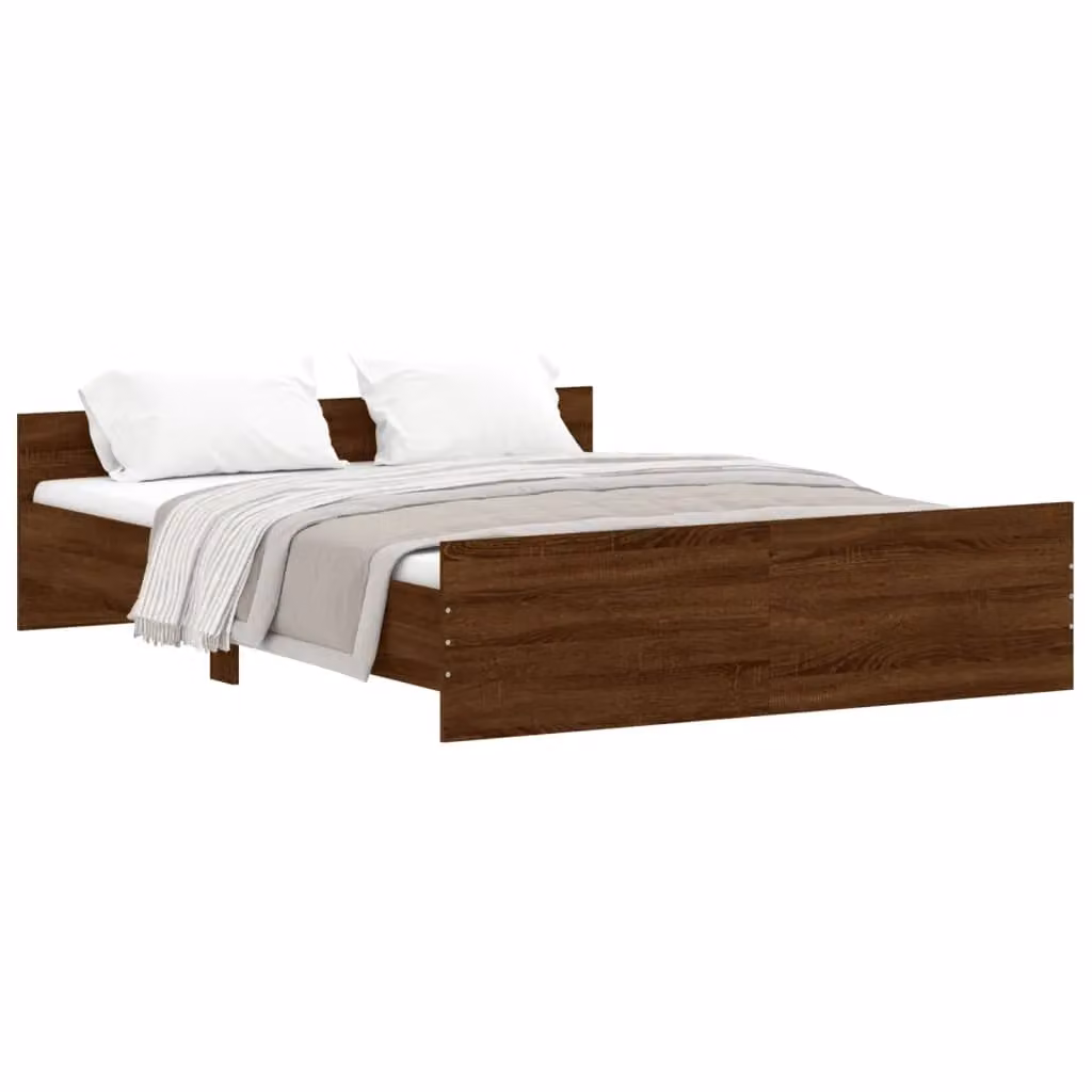 Berkfield Home Bed Frame with Headboard and Footboard in Brown Oak, W: 140 cm, L: 200 cm – 2