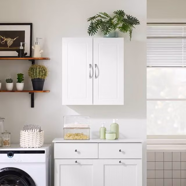 SoBuy Modern White Wall-Mounted Bathroom and Kitchen Cabinet with Hinged Doors and Internal Shelves