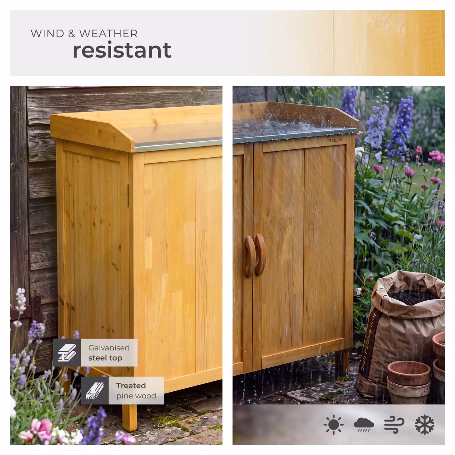 tectake Vita Freestanding Gardening Cabinet in Brown with Internal Shelves and Hinged Doors – 2