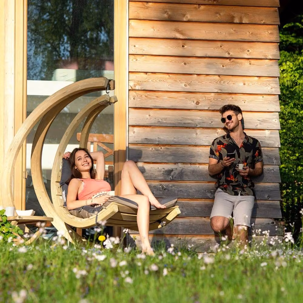 AMAZONAS GmbH Luxury Hanging Lounger Swing in Grey/Anthracite with Spruce Wood and Metal Frame – 2