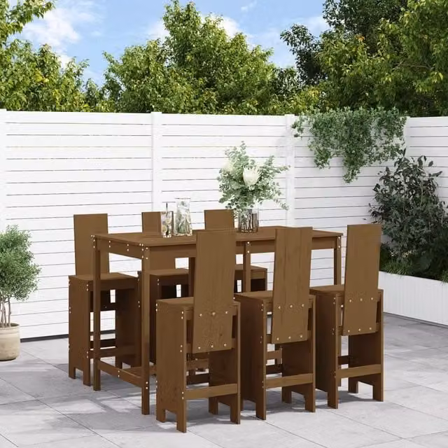 Berkfield Home 7 Piece Garden Bar Set in Honey Brown Solid Wood Pine