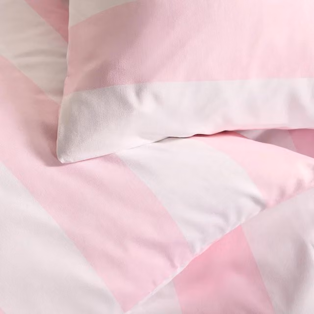 OHS Modern Striped Print Duvet Set in Pink and White