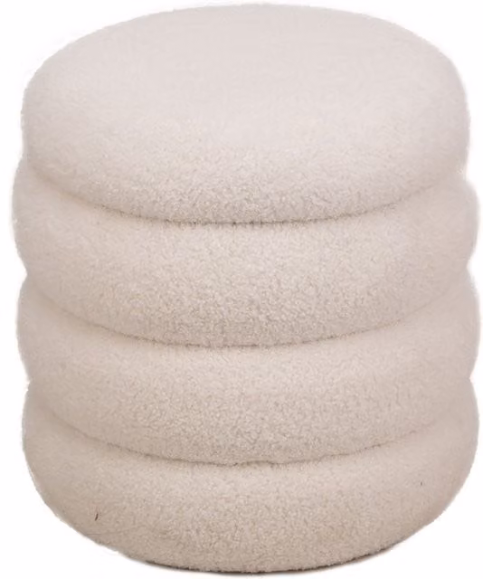 Nordlys Scandinavian White Bouclé Cylindrical Living Room Pouf