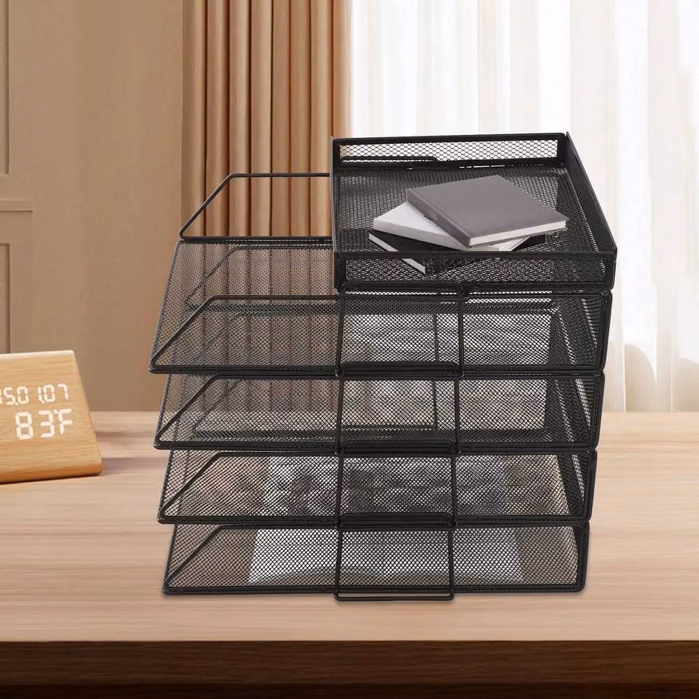 PAWNORA Stackable Metal Desk File and Document Letter Tray Organizer in Black – 3