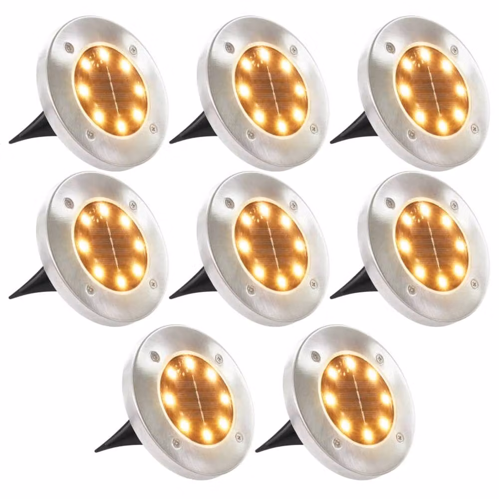 Berkfield Home Solar LED Ground Lights, 8 Pack, Warm White, Silver – 2