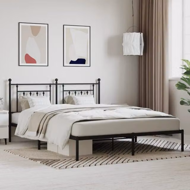 Berkfield Home Metal Bed Frame with Headboard in Black, W/D/H: 180 x 200 cm – 1