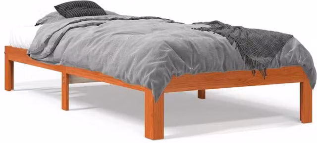 Berkfield Home Small Single Solid Wood Pine Bed Frame in Waxed Brown, W/D/H: 75 x 190 cm
