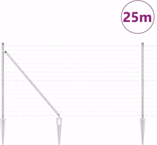 Berkfield Home Modern Euro Fence with 13 Spike Posts, Galvanised Steel, Silver, W: 25 m, H: 1.2 m