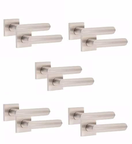 Golden Grace Lima Door Handles on Square Rose, 5 Pairs, Brushed Silver – 1