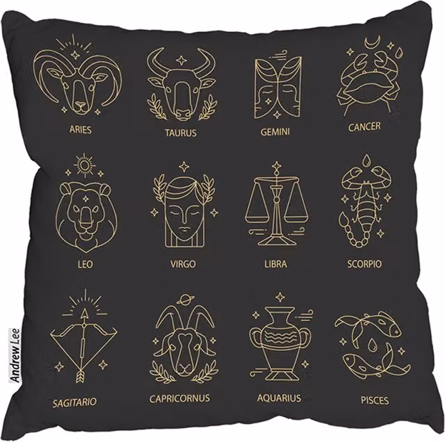 Zodiac Sign Set Outdoor Comfy Square Cushion in Gold, Yellow and Black, W/D/H: 60 x 60 x 60 cm