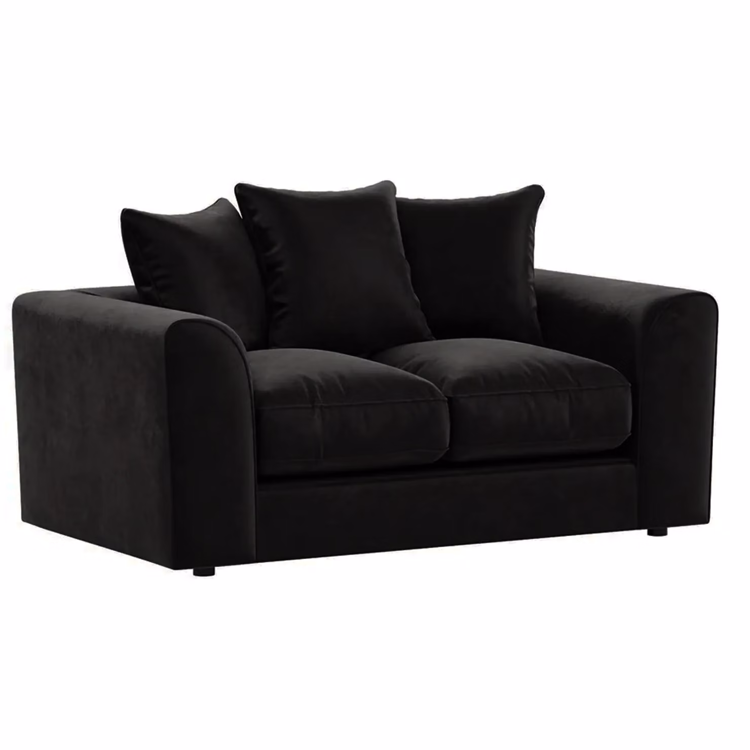 Furnishings For Less UK Brooklyn 2 Seater Sofa in Black Plush Velvet Fabric with Scatter Cushions – 2