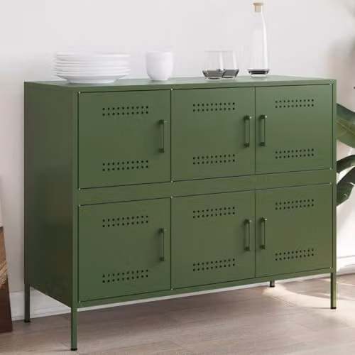 vidaXL Industrial Metal Sideboard in Olive Green, W: 100.5 cm, D: 39 cm, H: 79 cm – 2