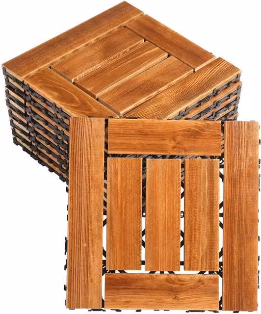 EONLION 9-Piece Interlocking Wood Decking Tiles in Brown