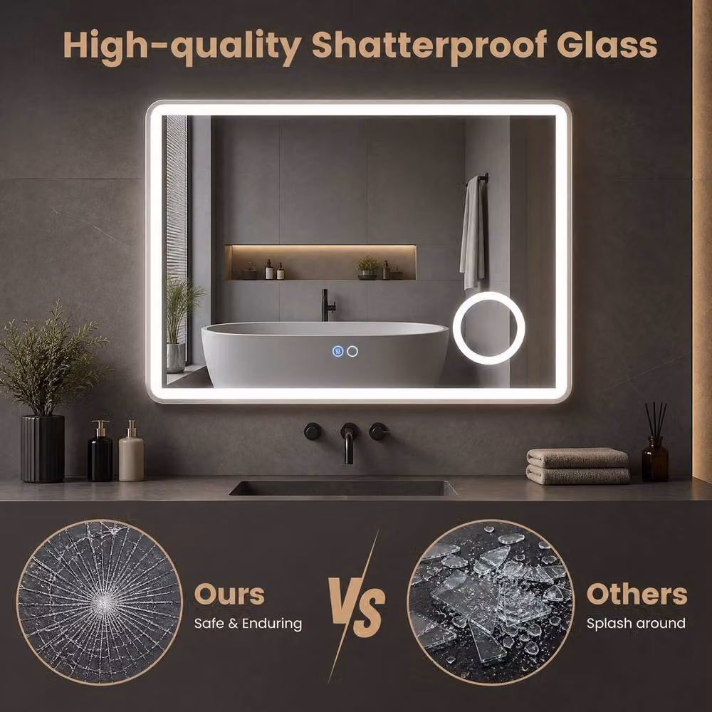 Costway Silver Rectangular Wall Mounted Bathroom Mirror with 3X Magnification and Dimmable LED Light – 6