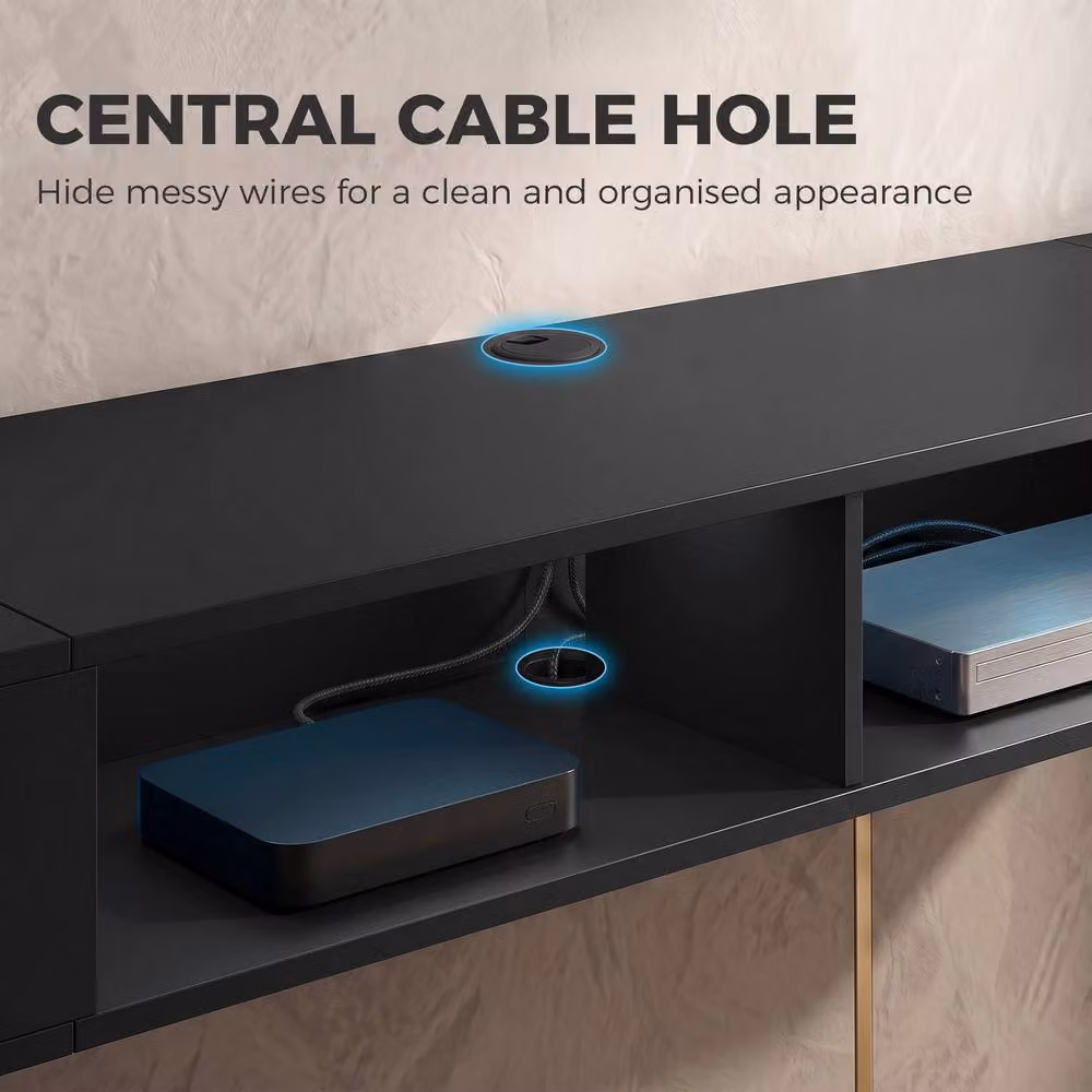 STILVORA Modern Wall Mounted TV Stand with RGB LED Lights in Matt Black – 5